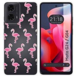 Funda Silicona Transparente para Motorola Moto G04 / G24 diseño Flamenco Dibujos