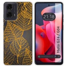 Funda Silicona Transparente para Motorola Moto G04 / G24 diseño Hojas Dibujos