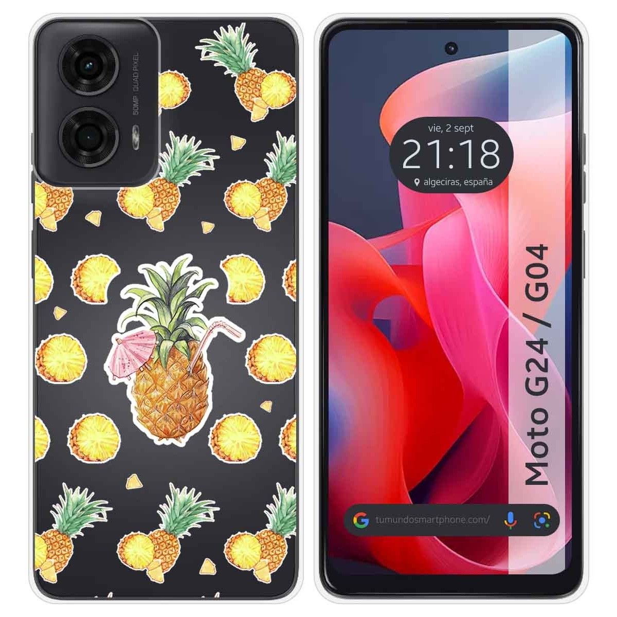 Funda Silicona Transparente para Motorola Moto G04 / G24 diseño Piña Dibujos