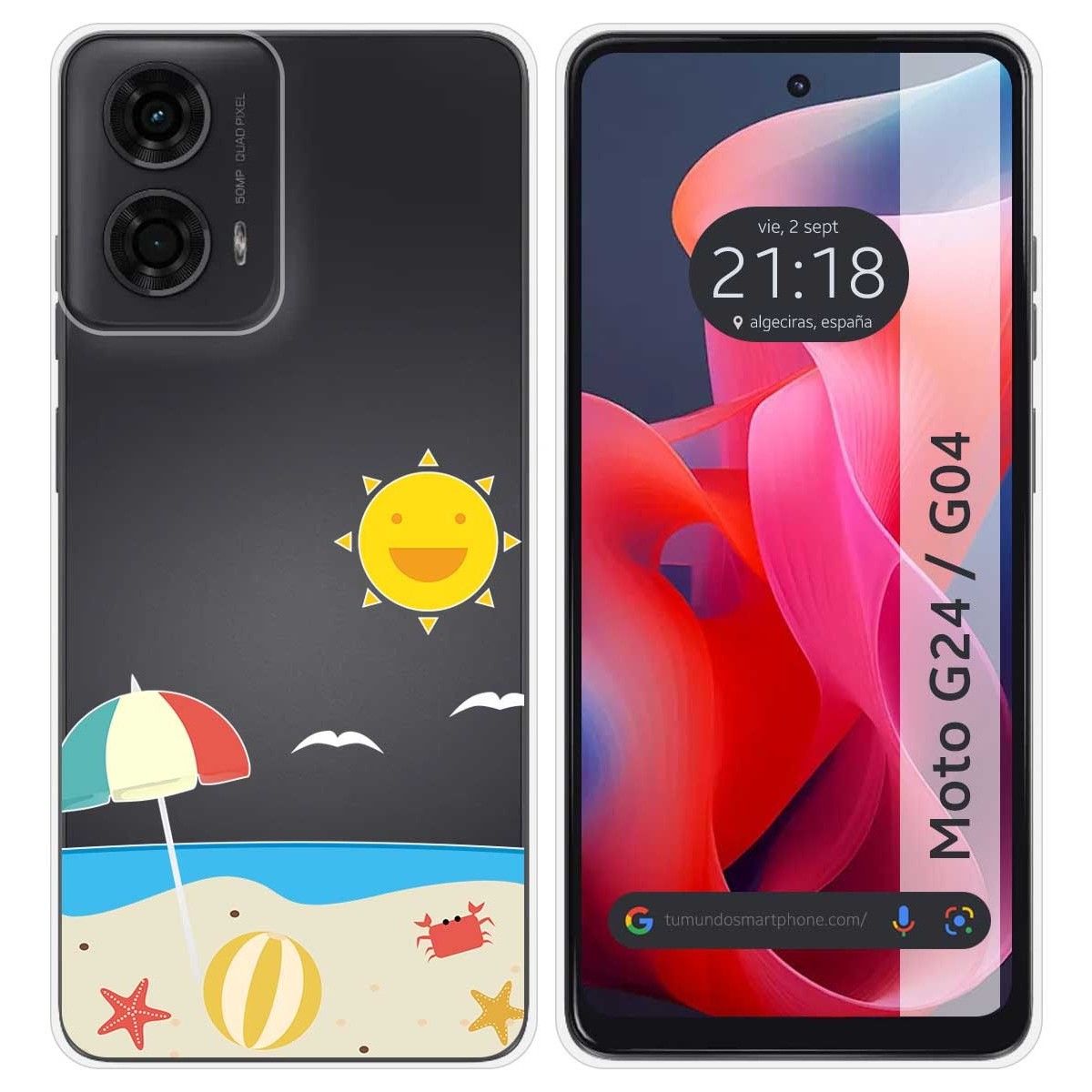 Funda Silicona Transparente para Motorola Moto G04 / G24 diseño Playa Dibujos