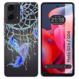 Funda Silicona Transparente para Motorola Moto G04 / G24 diseño Plumas Dibujos