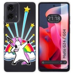 Funda Silicona Transparente para Motorola Moto G04 / G24 diseño Unicornio Dibujos