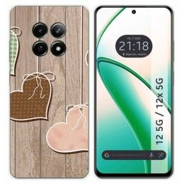 Funda Silicona para Realme 12 5G / 12x 5G diseño Corazones Madera Dibujos