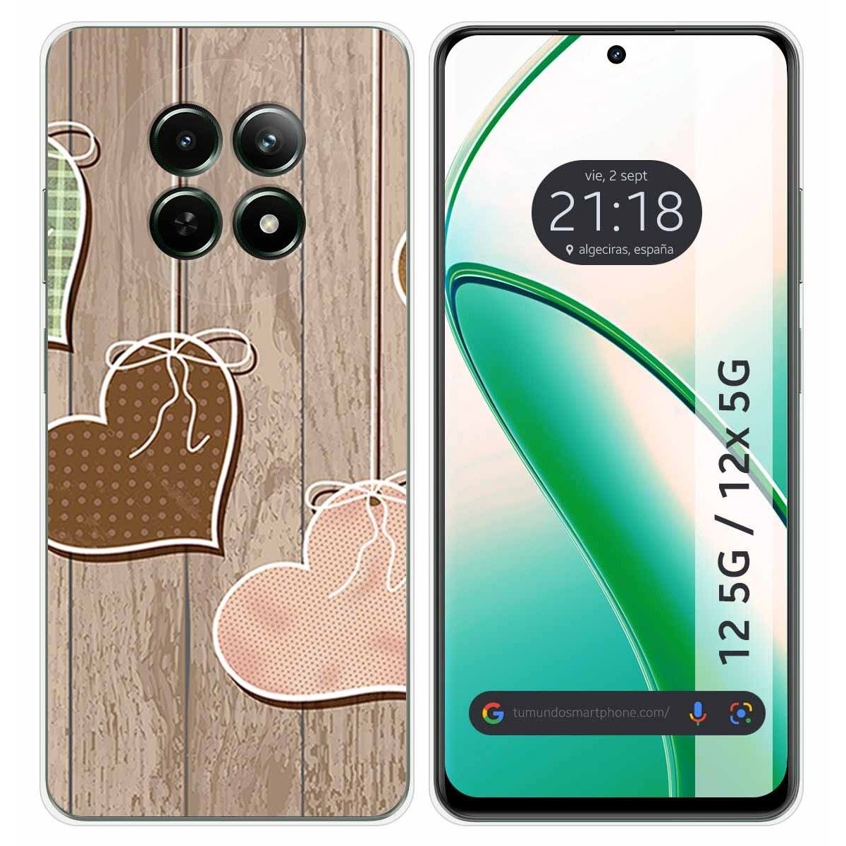 Funda Silicona para Realme 12 5G / 12x 5G diseño Corazones Madera Dibujos