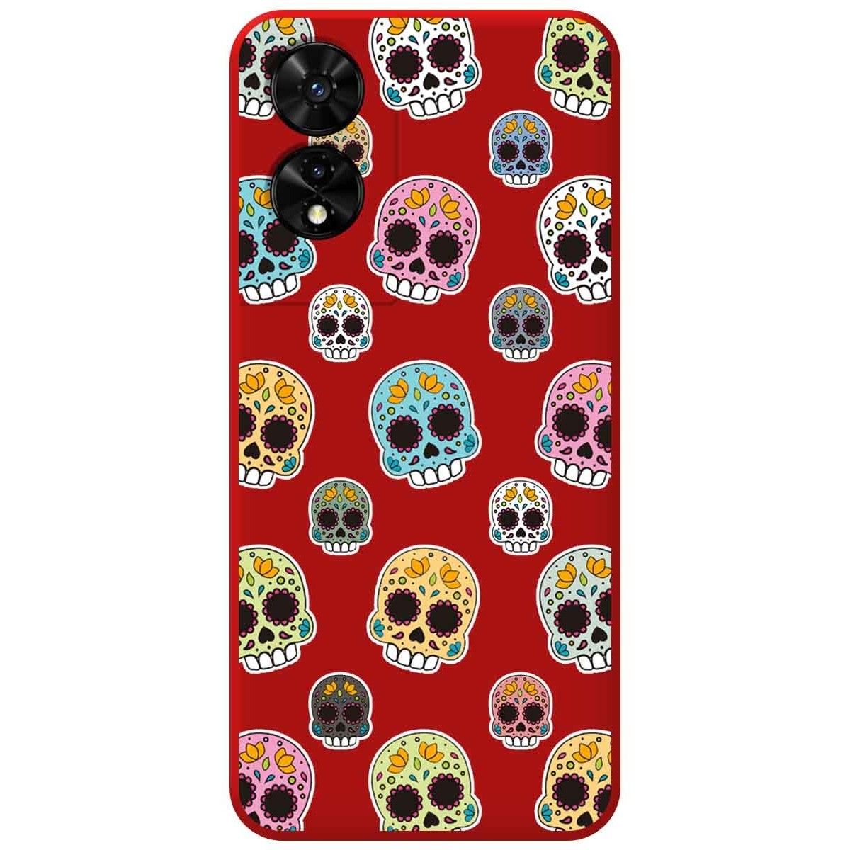 Funda Silicona Líquida Roja para TCL 505 diseño Catrina Dibujos