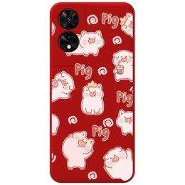 Funda Silicona Líquida Roja para TCL 505 diseño Cerdos Dibujos