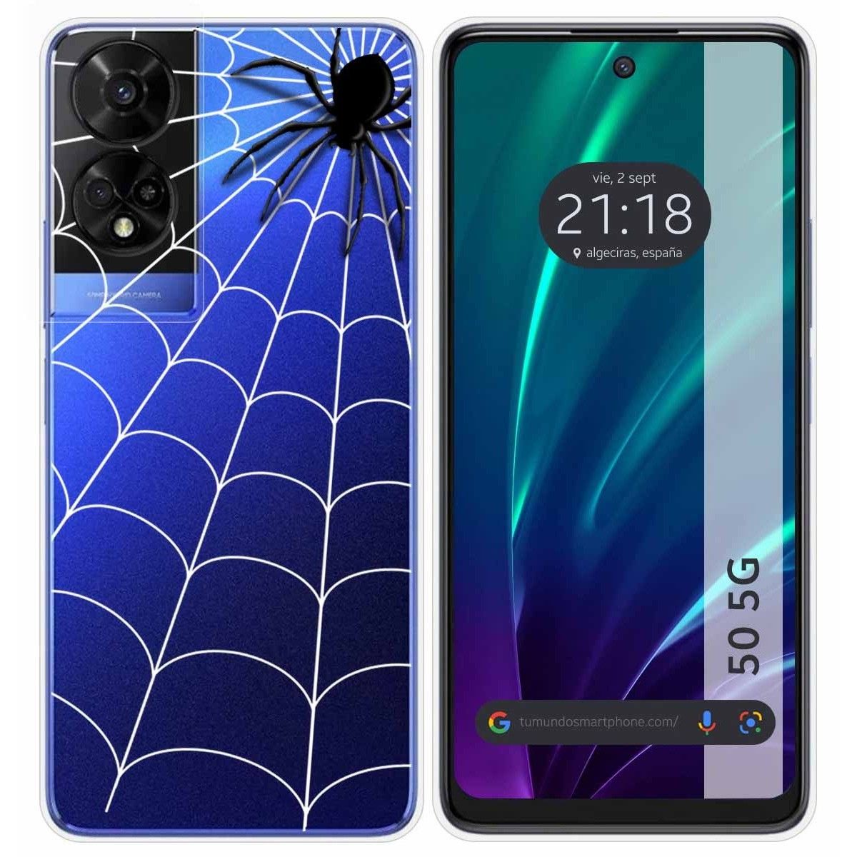 Funda Silicona Transparente para TCL 50 5G diseño Araña Dibujos