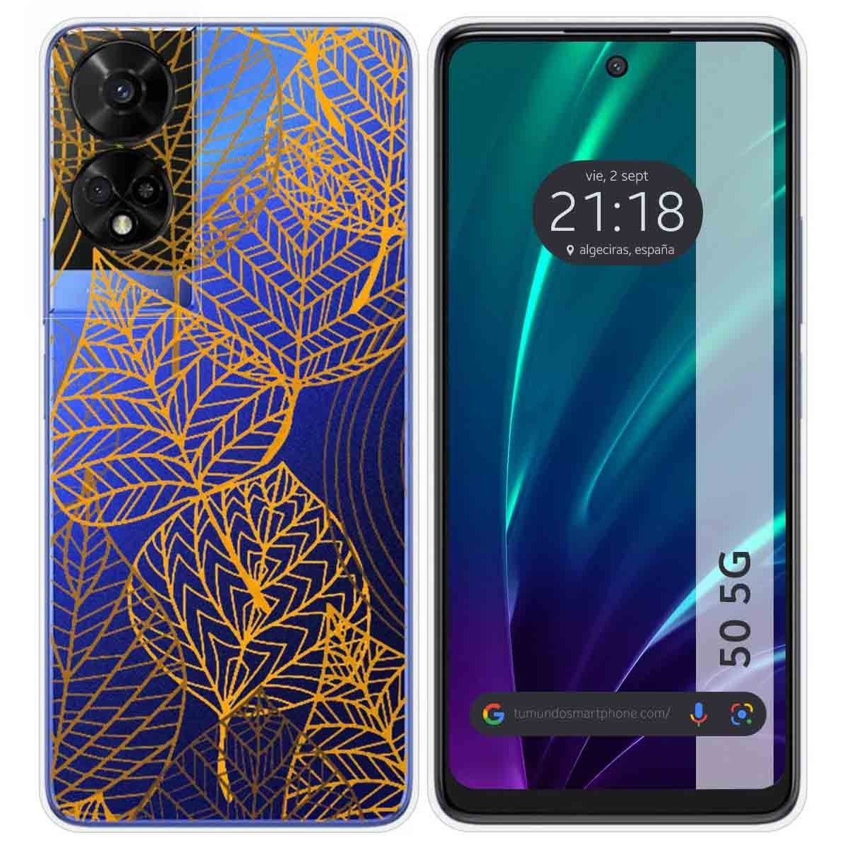 Funda Silicona Transparente para TCL 50 5G diseño Hojas Dibujos