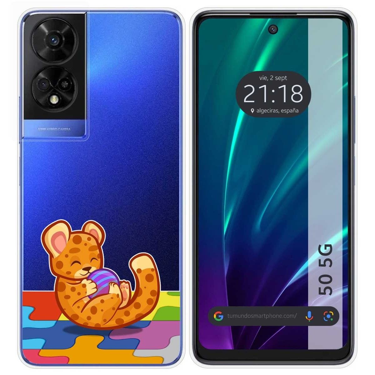 Funda Silicona Transparente para TCL 50 5G diseño Leopardo Dibujos