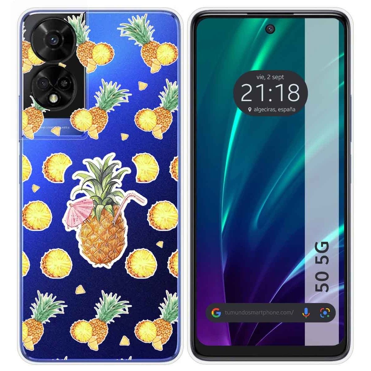 Funda Silicona Transparente para TCL 50 5G diseño Piña Dibujos