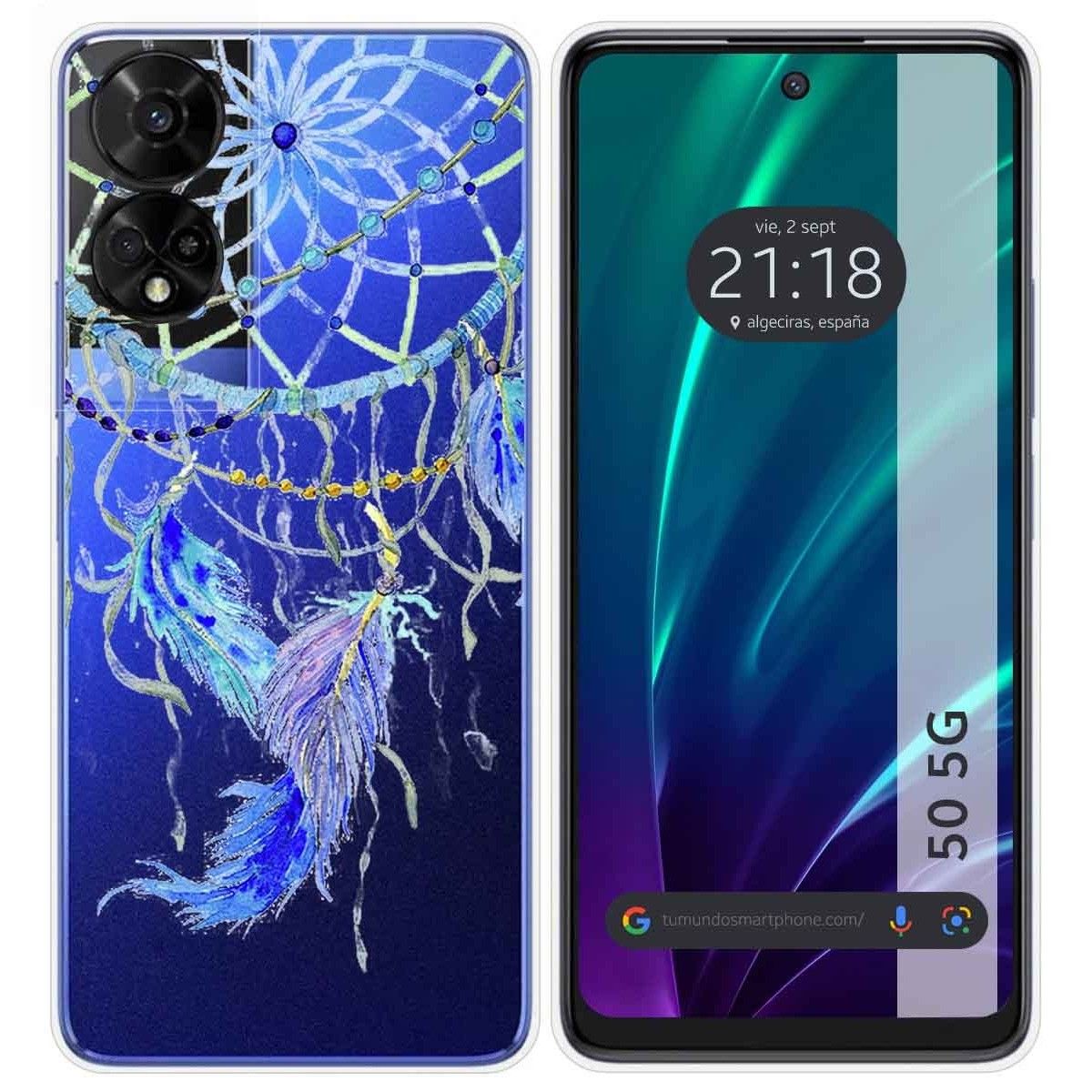 Funda Silicona Transparente para TCL 50 5G diseño Plumas Dibujos