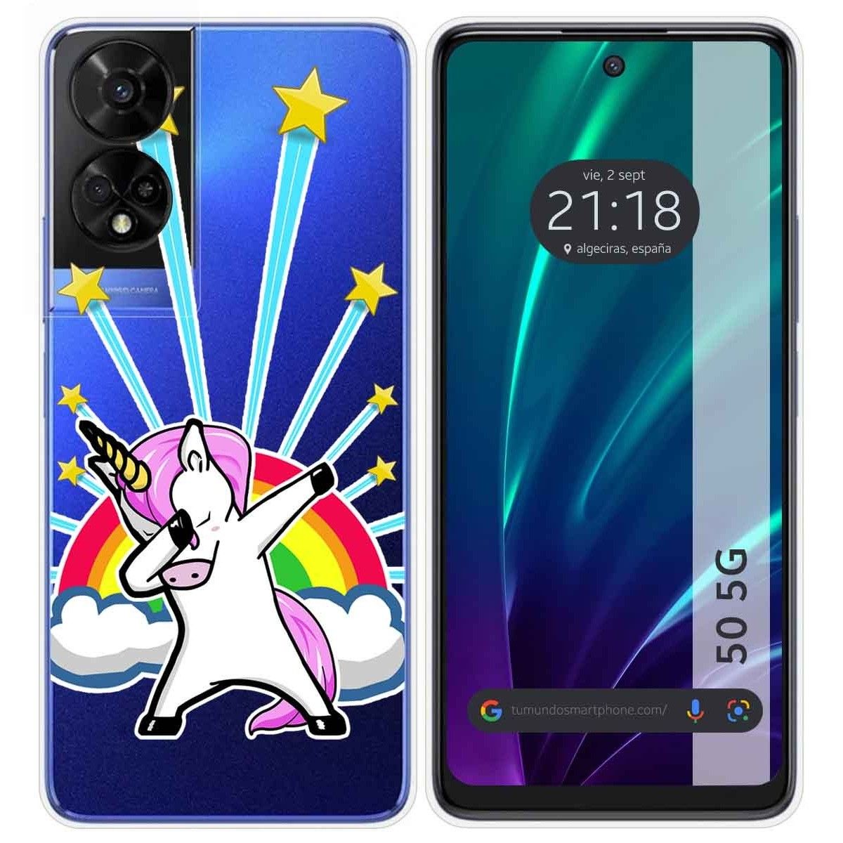 Funda Silicona Transparente para TCL 50 5G diseño Unicornio Dibujos