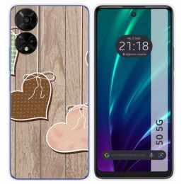 Funda Silicona para TCL 50 5G diseño Corazones Madera Dibujos