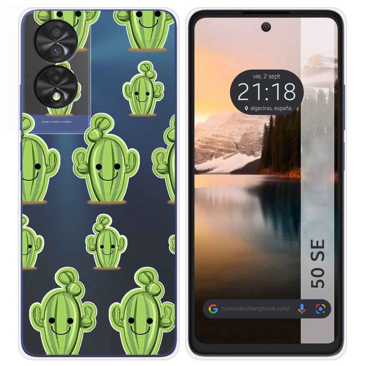 Funda Silicona Transparente para TCL 50 SE diseño Cactus Dibujos