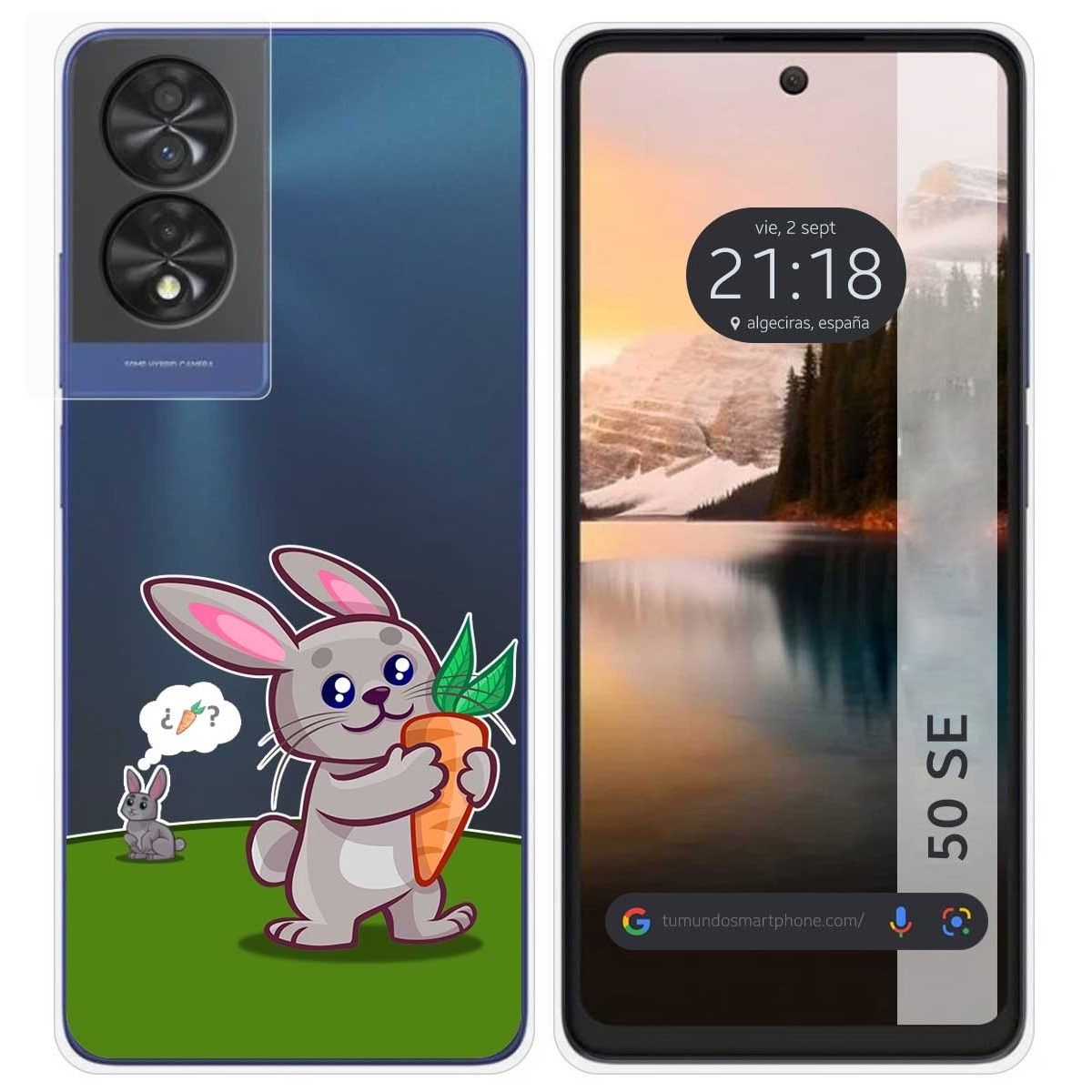 Funda Silicona Transparente para TCL 50 SE diseño Conejo Dibujos