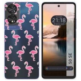 Funda Silicona Transparente para TCL 50 SE diseño Flamenco Dibujos