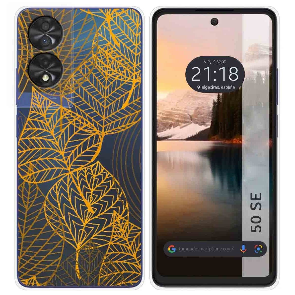 Funda Silicona Transparente para TCL 50 SE diseño Hojas Dibujos