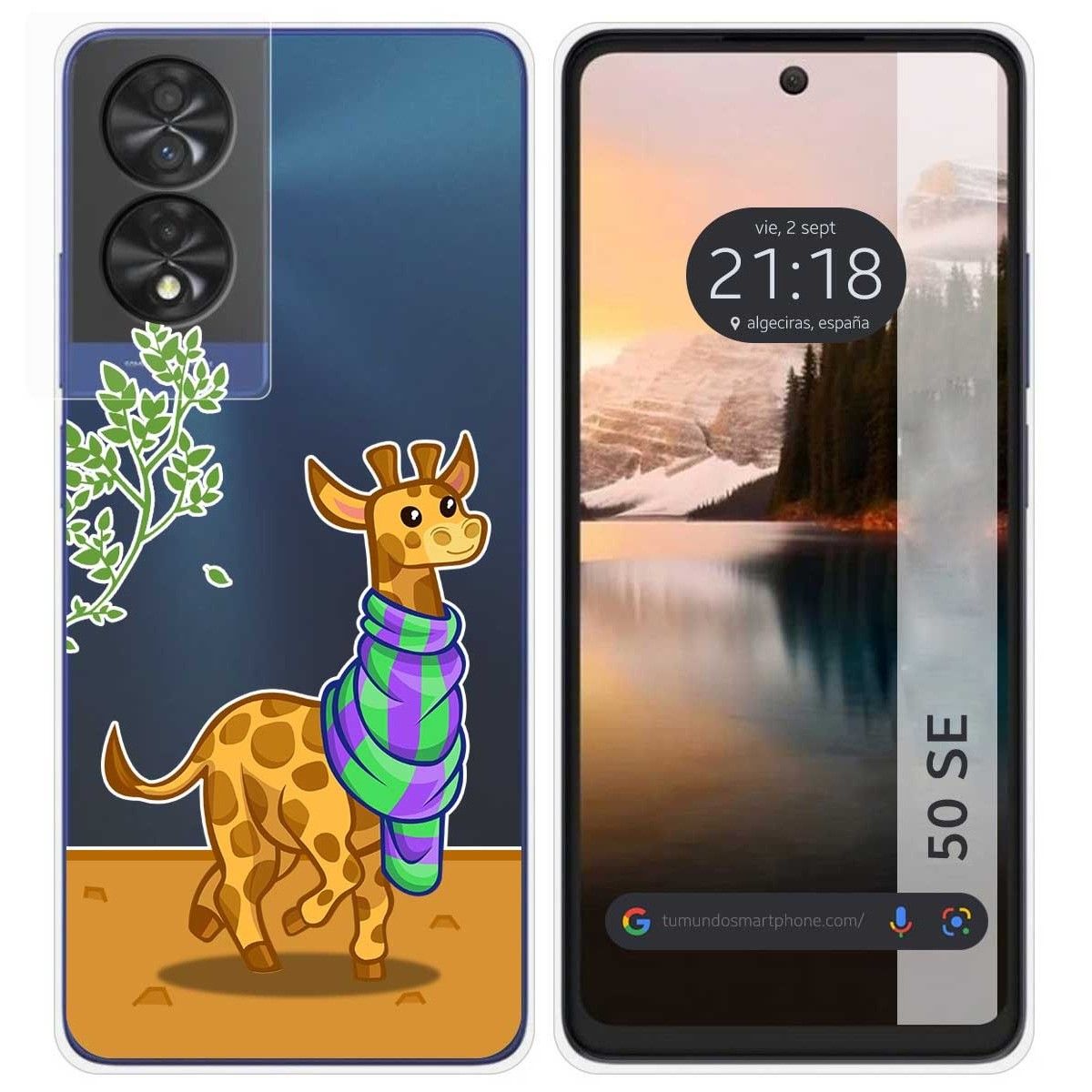 Funda Silicona Transparente para TCL 50 SE diseño Jirafa Dibujos