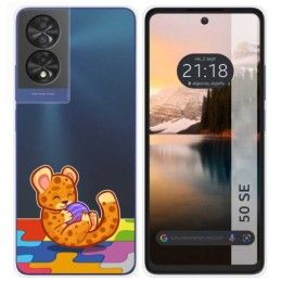 Funda Silicona Transparente para TCL 50 SE diseño Leopardo Dibujos