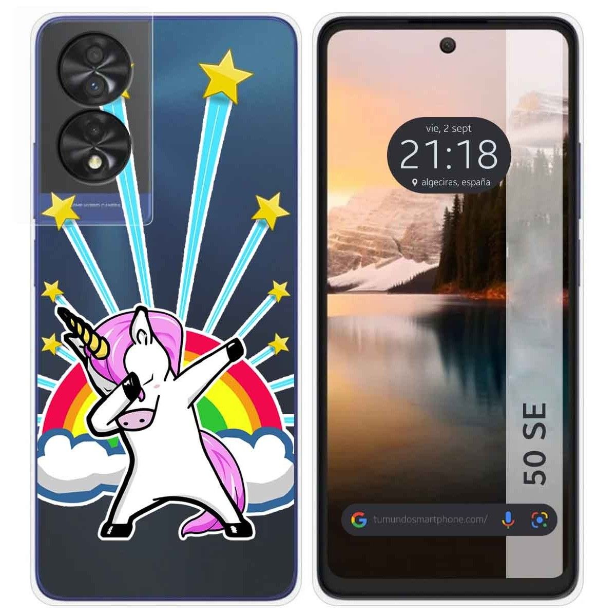 Funda Silicona Transparente para TCL 50 SE diseño Unicornio Dibujos