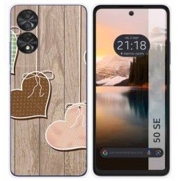 Funda Silicona para TCL 50 SE diseño Corazones Madera Dibujos