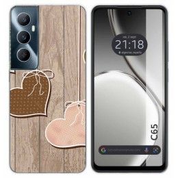 Funda Silicona para Realme C65 4G diseño Corazones Madera Dibujos