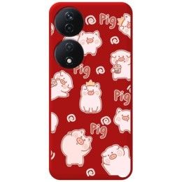 Funda Silicona Líquida Roja para Huawei Honor X7b diseño Cerdos Dibujos