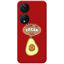 Funda Silicona Líquida Roja para Huawei Honor X7b diseño Vegan Life Dibujos