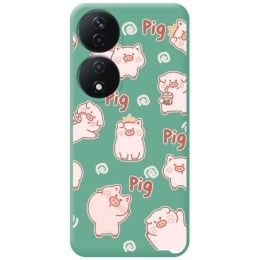 Funda Silicona Líquida Verde para Huawei Honor X7b diseño Cerdos Dibujos