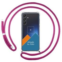 Personaliza tu Funda Colgante Transparente para Samsung Galaxy M55 5G con Cordon Rosa Fucsia Dibujo Personalizada