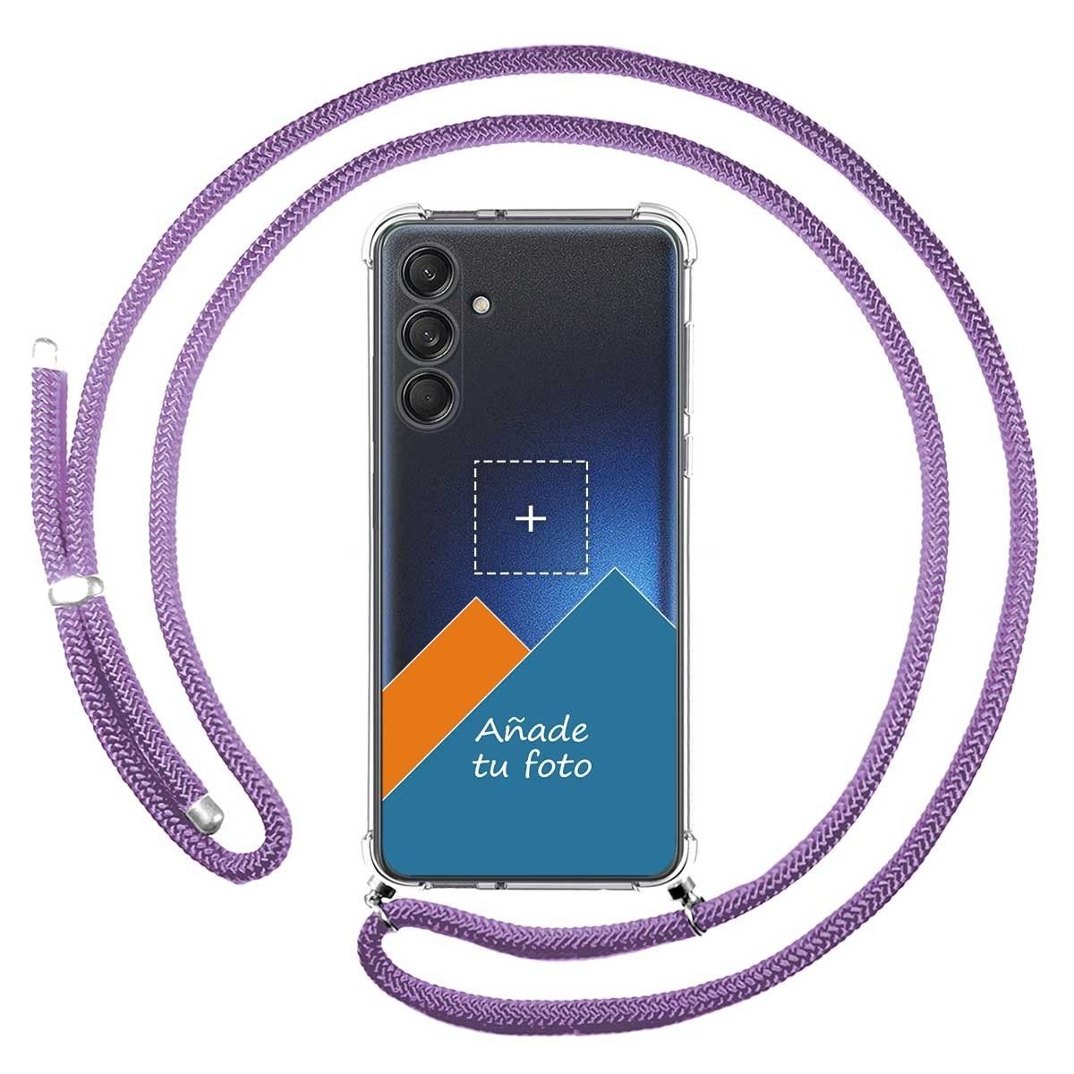 Personaliza tu Funda Colgante Transparente para Samsung Galaxy M55 5G con Cordon Morado Dibujo Personalizada