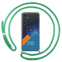 Personaliza tu Funda Colgante Transparente para Samsung Galaxy M55 5G con Cordon Verde Agua Dibujo Personalizada