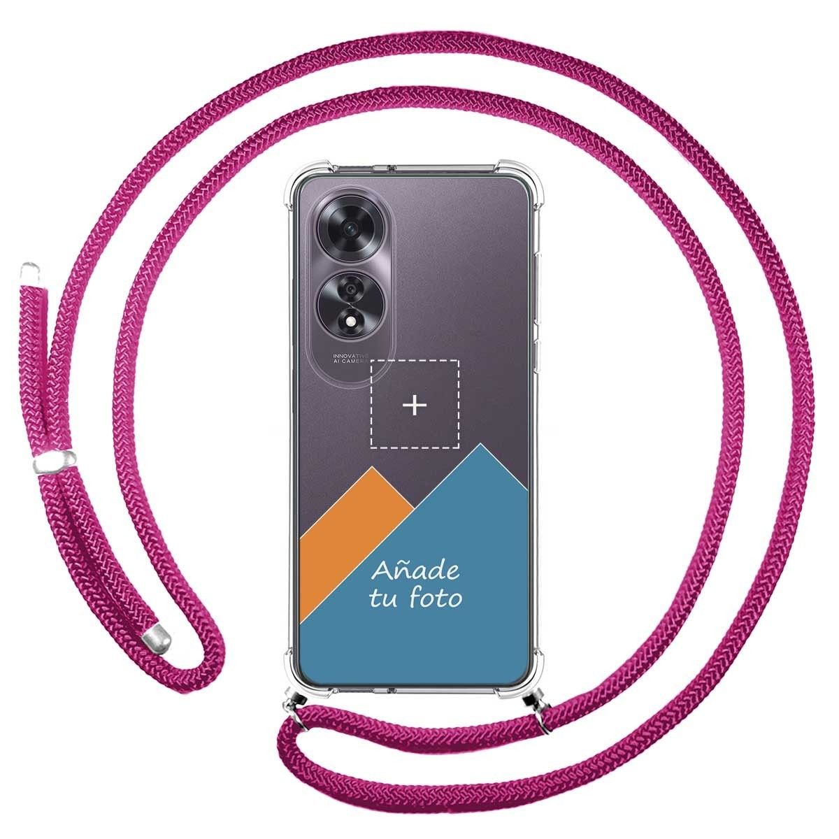 Personaliza tu Funda Colgante Transparente para Oppo A60 4G con Cordon Rosa Fucsia Dibujo Personalizada