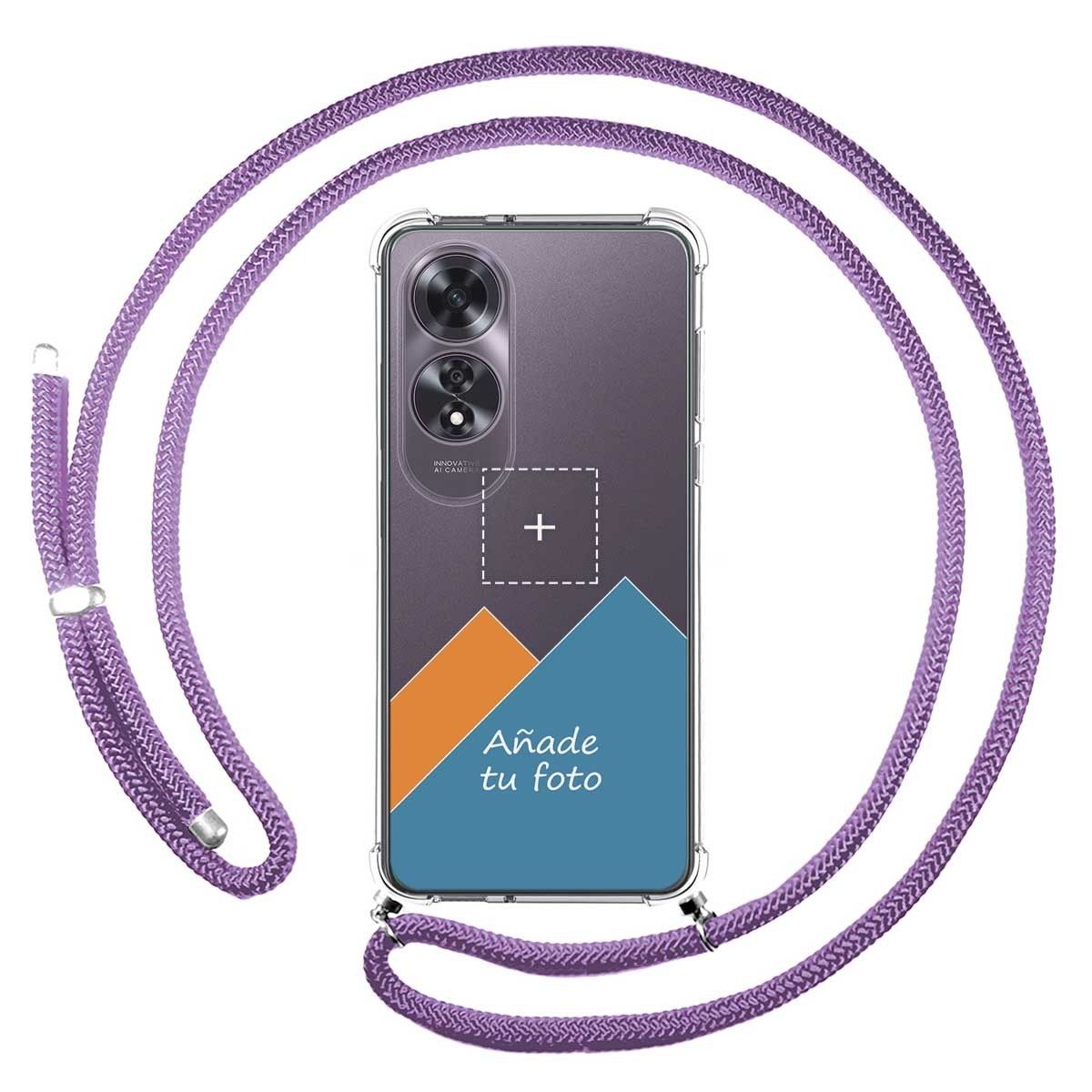 Personaliza tu Funda Colgante Transparente para Oppo A60 4G con Cordon Morado Dibujo Personalizada