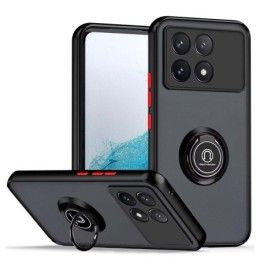 Funda Mate con Borde Negro y Anillo Giratorio 360 para Xiaomi Poco F6 Pro 5G