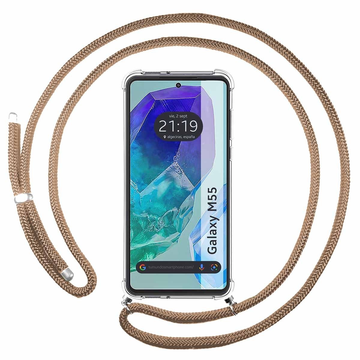 Funda Colgante Transparente para Samsung Galaxy M55 5G con Cordon Camel