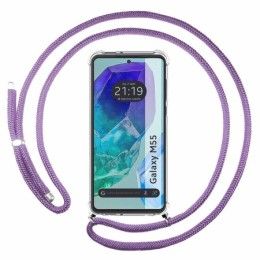 Funda Colgante Transparente para Samsung Galaxy M55 5G con Cordon Morado