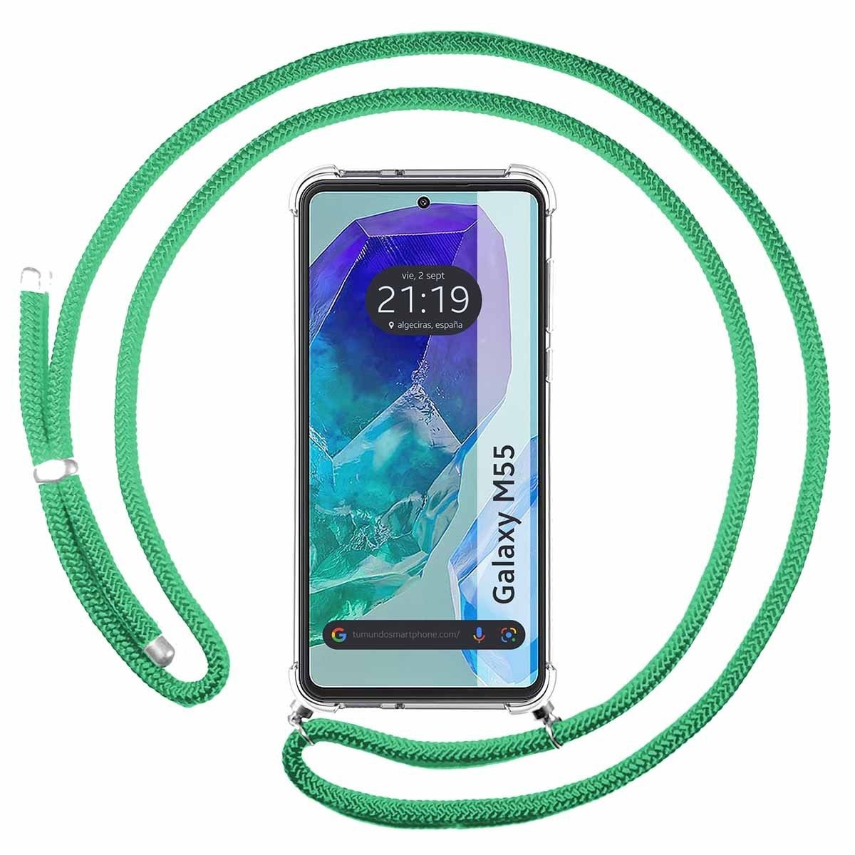 Funda Colgante Transparente para Samsung Galaxy M55 5G con Cordon Verde Agua