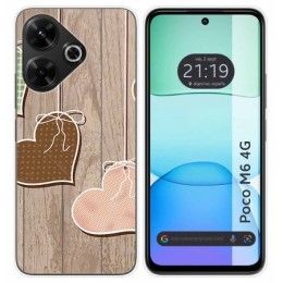 Funda Silicona para Xiaomi Poco M6 4G diseño Corazones Madera Dibujos