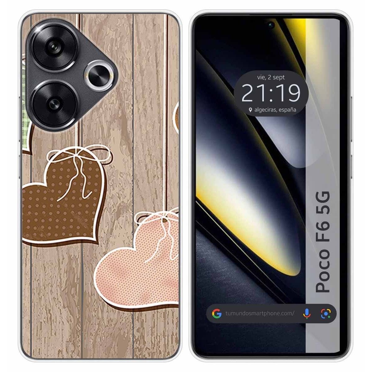 Funda Silicona para Xiaomi Poco F6 5G diseño Corazones Madera Dibujos