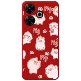 Funda Silicona Líquida Roja para Xiaomi Poco M6 4G diseño Cerdos Dibujos