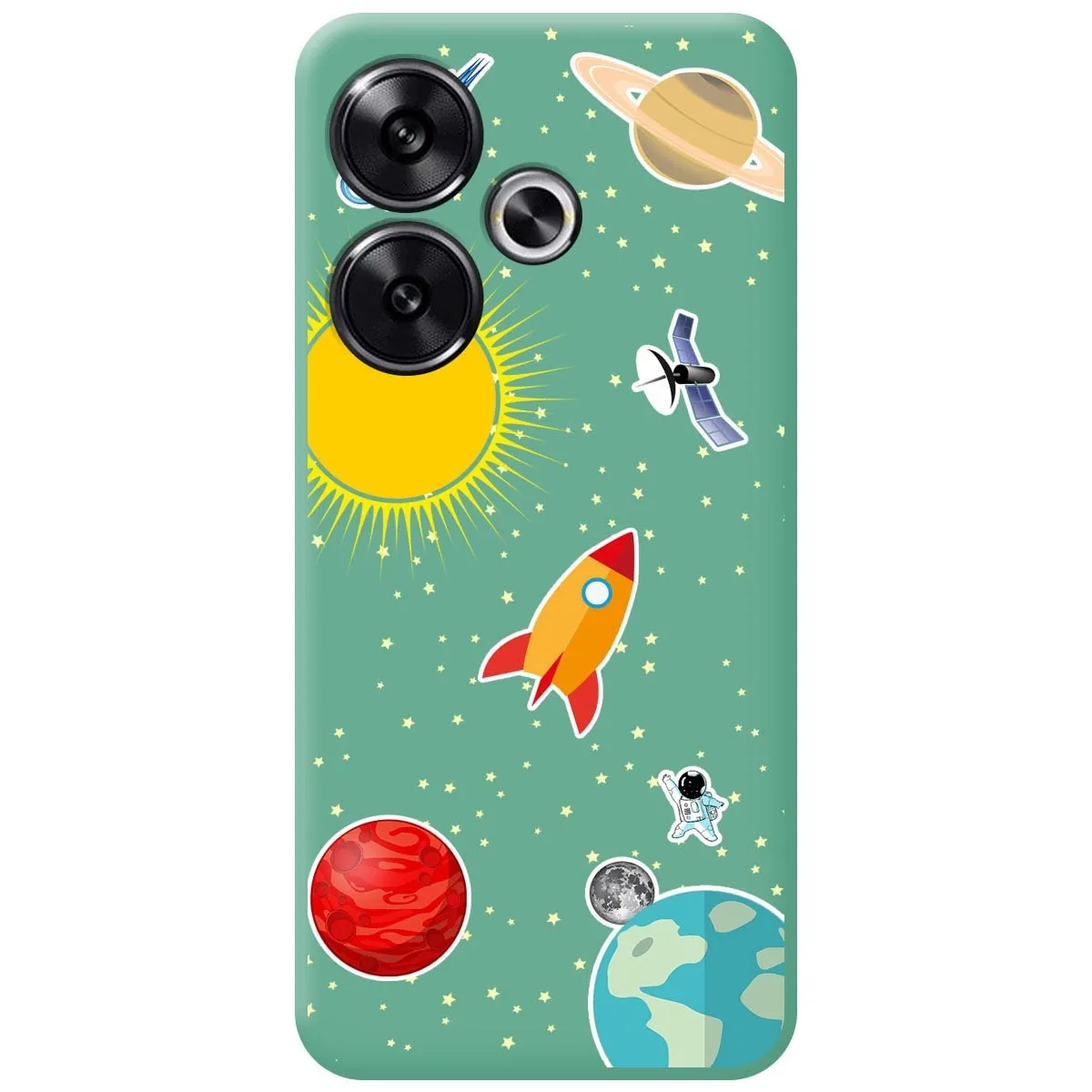 Funda Silicona Líquida Verde para Xiaomi Poco F6 5G diseño Espacio Dibujos