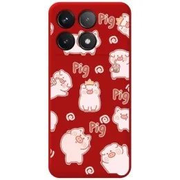 Funda Silicona Líquida Roja para Xiaomi Poco F6 Pro 5G diseño Cerdos Dibujos