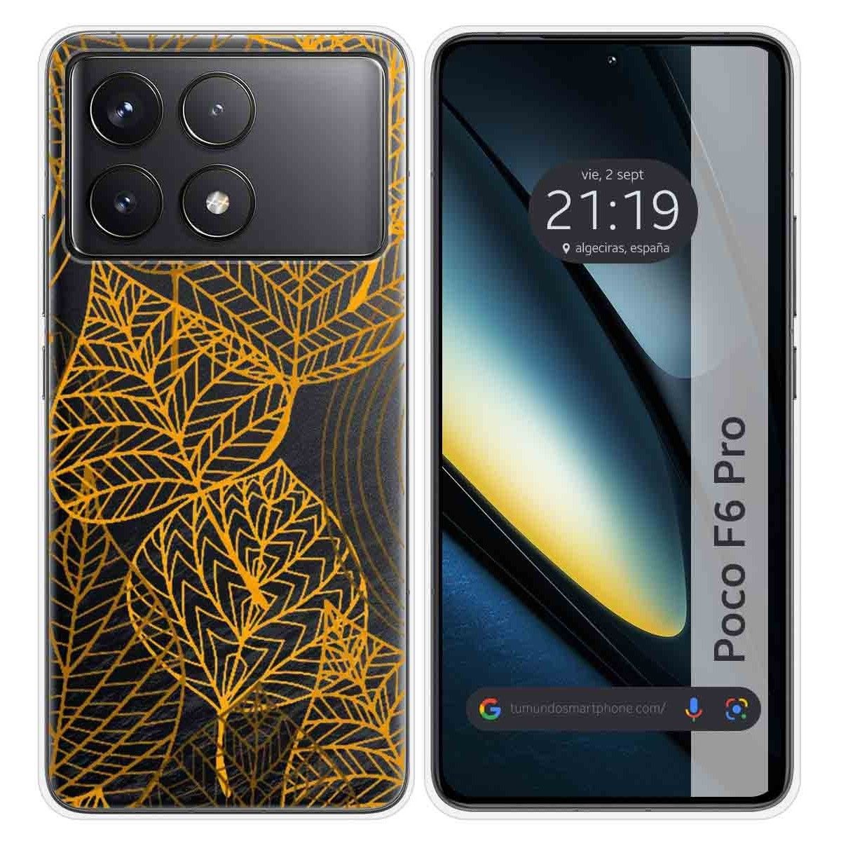 Funda Silicona Transparente para Xiaomi Poco F6 Pro 5G diseño Hojas Dibujos