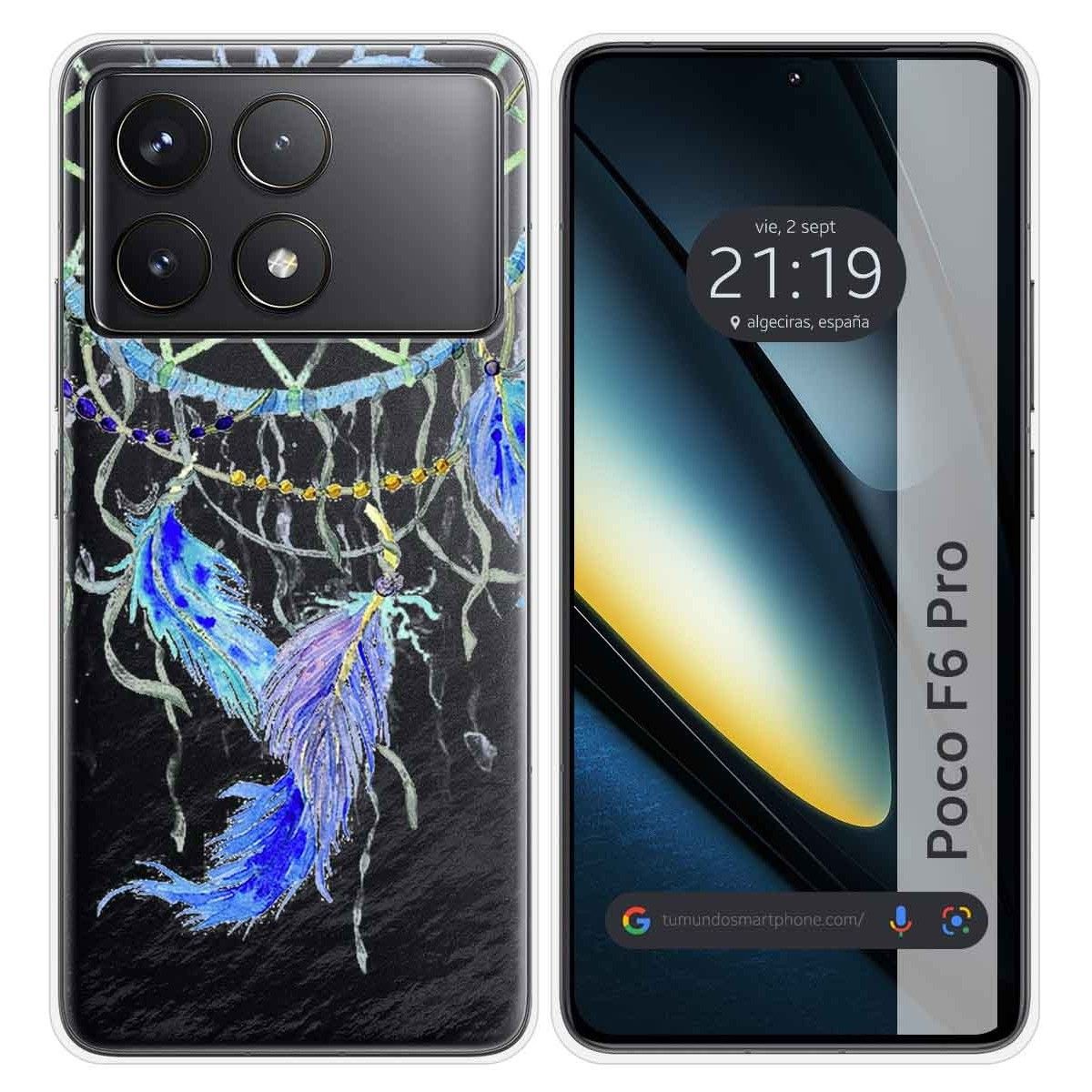 Funda Silicona Transparente para Xiaomi Poco F6 Pro 5G diseño Plumas Dibujos