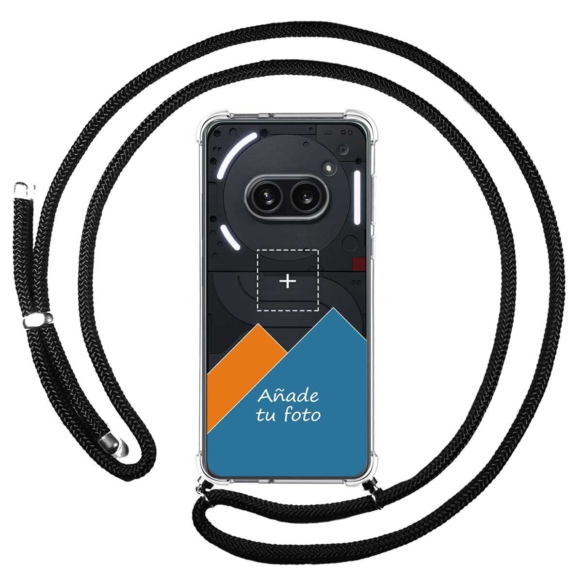 Personaliza tu Funda Colgante Transparente para Nothing Phone 2a 5G con Cordon Negro Dibujo Personalizada