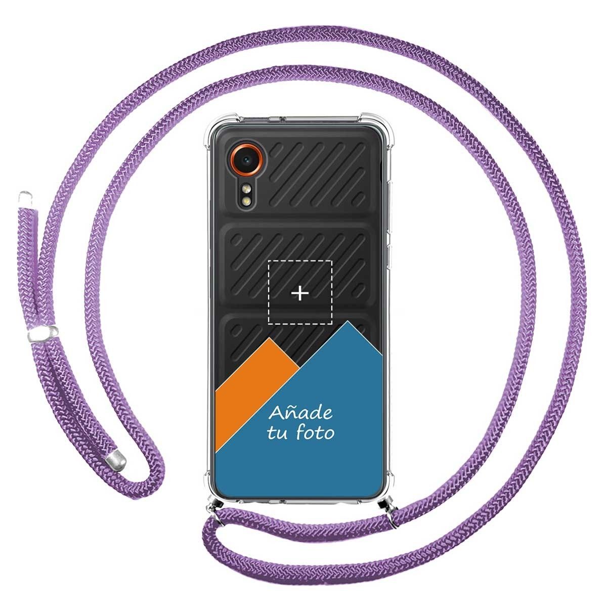 Personaliza tu Funda Colgante Transparente para Samsung Galaxy Xcover 7 5G con Cordon Morado Dibujo Personalizada