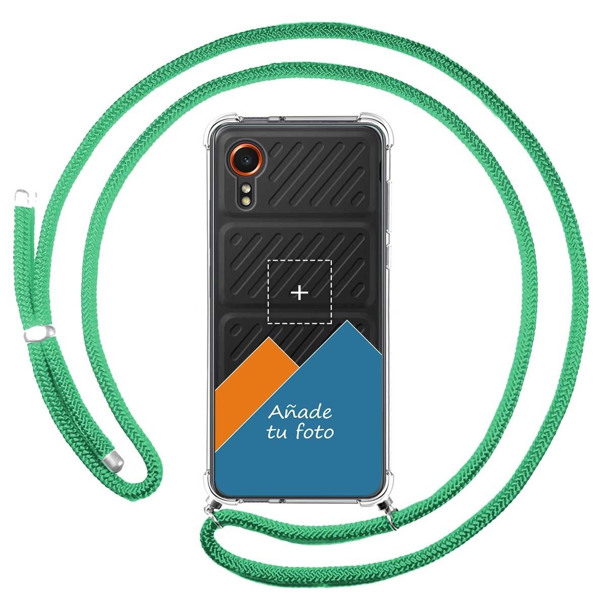 Personaliza tu Funda Colgante Transparente para Samsung Galaxy Xcover 7 5G con Cordon Verde Agua Dibujo Personalizada