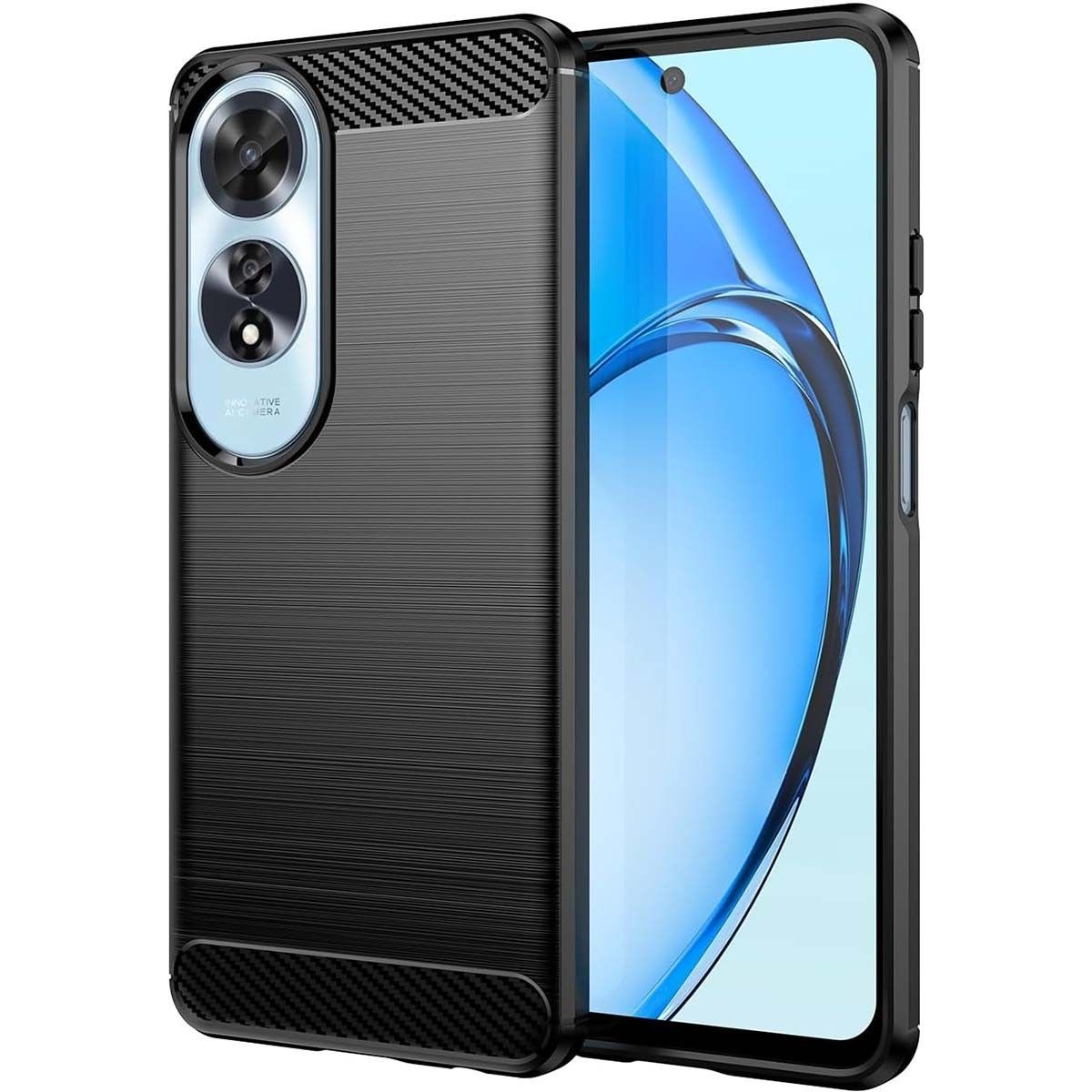 Funda Gel Tpu Tipo Carbon Negra para Oppo A60 4G