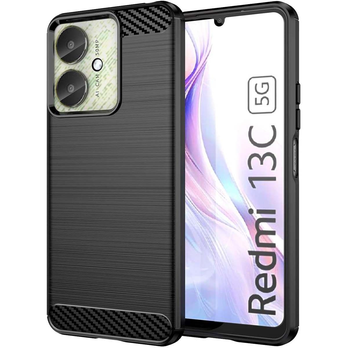 Funda Gel Tpu Tipo Carbon Negra para Xiaomi Redmi 13C 5G